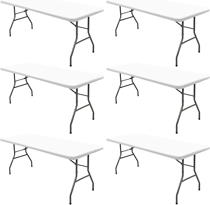 6 Pack Picnic Table Cover Fitted Tablecloths 8 Foot Rectangle Tables Elastic Waterproof Stretch Washable Patio Folding Outdoor Spandex Table Cloth for Camping Banquet and Parties (White,30" x 96")