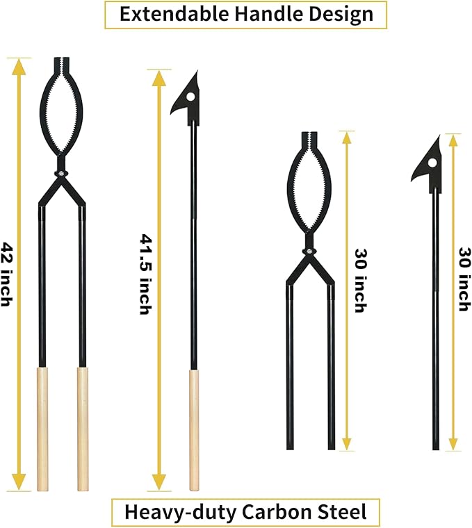 42" Fire Tongs Firewood Log Grabbers and Fire Poker Set, Portable Detachable Heavy Duty Large Fire Tongs Fire Poker Tools Set for Fire Pit, Fireplace, Camping, Bonfires Outdoor/Indoor