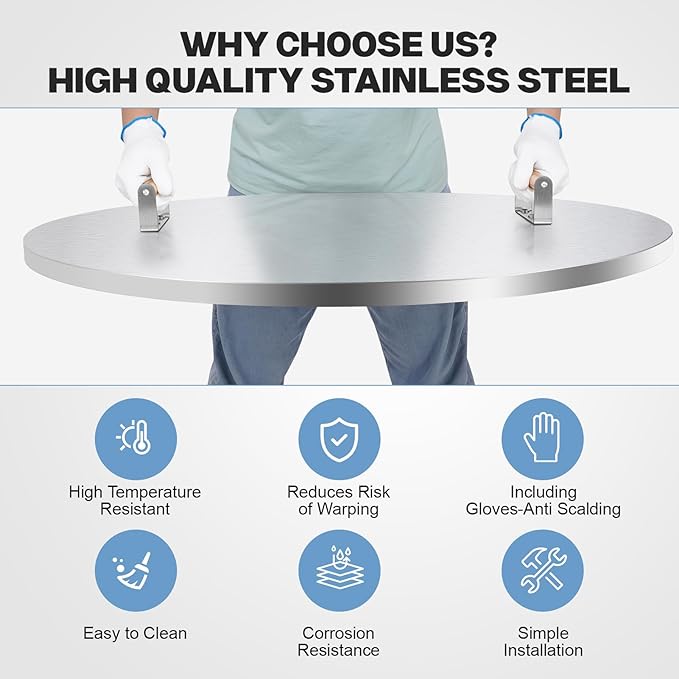 Fire Pit Lid Cover Round - 34" Stainless Steel Rust Resistant Firepit Cover or Table with 2 Wooden Handles for Patio Fire Pit, Weatherproof for All Seasons, Fits Fire Pits Up to 32"