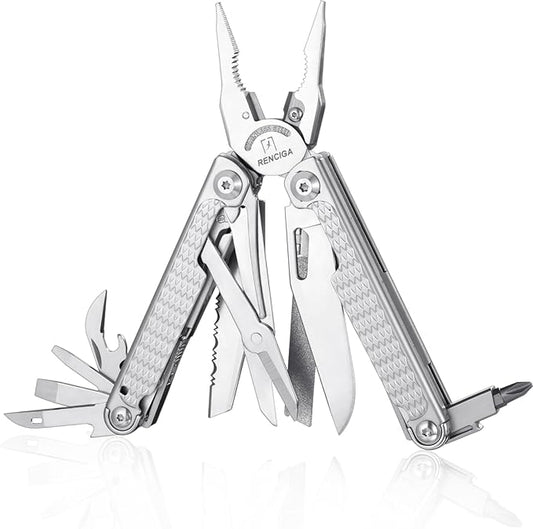 High-end Professional Multitool Pliers 15-in-1 Stainless Steel with Safety Lock 7-inch Multi Tool Foldable Pliers with Large Saw Blade Wire Cutter Scissors and Screwdirver Set Camping Survival for Man