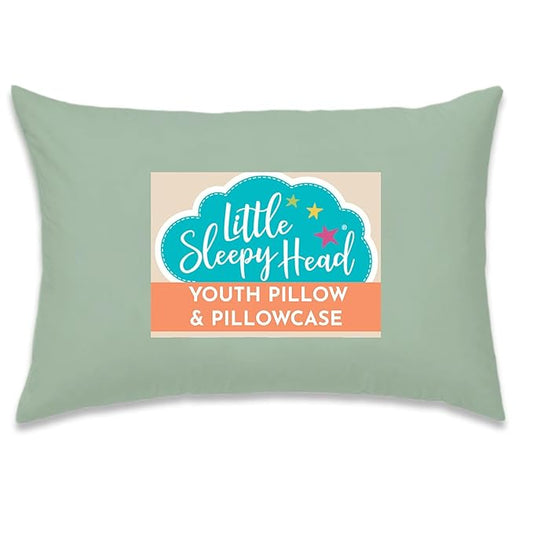 Little Sleepy Head Youth Pillow with Pillowcase 16x22, Soft Jumbo Toddler Pillow, Hypoallergenic Pillowcase - Best Kids Pillows for Sleeping, Perfect Kids Travel Pillow (Sage)