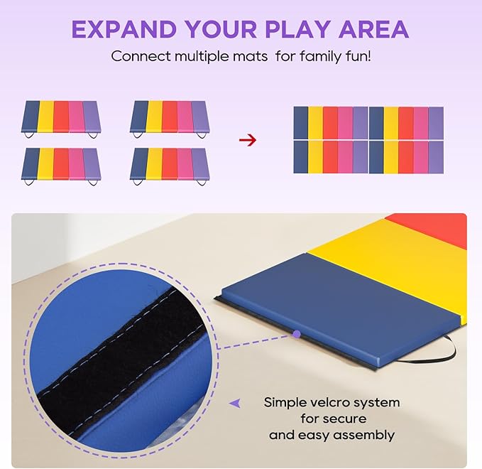 Gymnastics Mats Foldable Tumbling Mats Portable Gymnastics Exercise Mat 2'x6'/2.5'x6.4'/4'x6'/4'x8'/4'x10'/ Gymnastics Tumbling Mats Pad Home Exercise Panel Mat With Carrying Handles