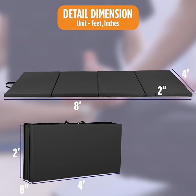 Gymnastics Mats Foldable Tumbling Mats Portable Gymnastics Exercise Mat 2'x6'/2.5'x6.4'/4'x6'/4'x8'/4'x10'/ Gymnastics Tumbling Mats Pad Home Exercise Panel Mat With Carrying Handles