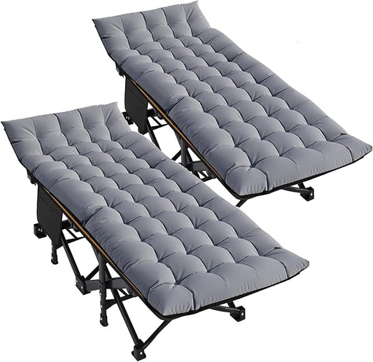 DoCred Folding Camping Cot with Mattress, 2 Pack Heavy Duty Folding Cot for Adults, Portable Sleeping Cot Bed Adults Outdoor Bed with Carry Bag, Travel Camp Cots