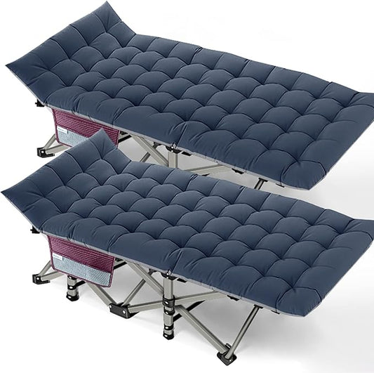 DoCred Folding Camping Cot with Mattress, 2 Pack Heavy Duty Folding Cot for Adults, Portable Sleeping Cot Bed Adults Outdoor Bed with Carry Bag, Travel Camp Cots