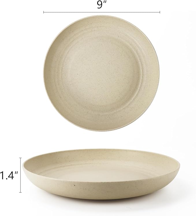 Homienly Wheat Straw Dinner Plates Set of 12 - Microwave & Dishwasher Safe Unbreakable Kids Plates (Beige, 9 inch)