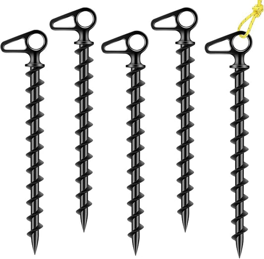 11" Aluminum Screw-in Ground Anchors - Heavy Duty Metal, Non-Rust Spiral Tent Stakes for High Wind, Grass, Sand, Camping, Canopies, Trampolines & Outdoor Securing
