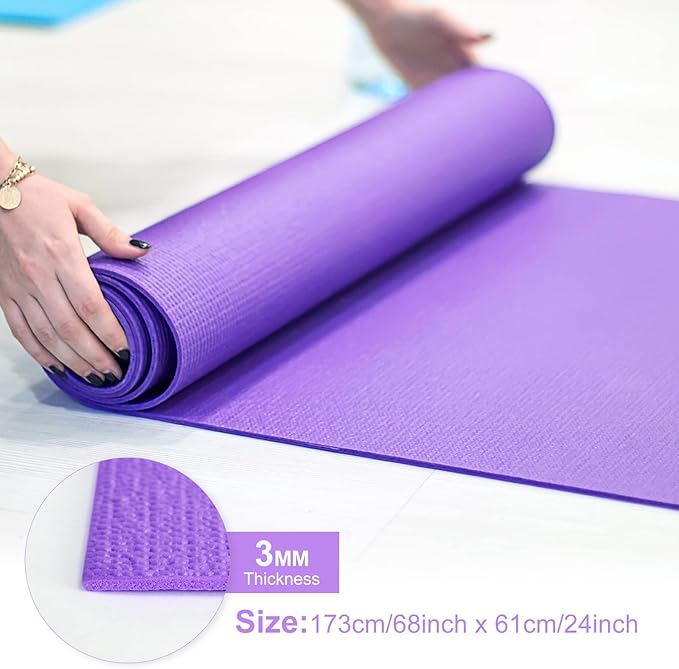 Funtery 16 Pack 3 mm Thick Yoga Mat Exercise Workout Mat Non Slip Fitness Pad for Women Gym Home Yoga Pilates