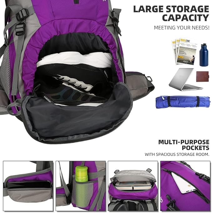 70L Hiking Backpack with Rain Cover Lightweight Travel Backpack Waterproof Camping Backpack