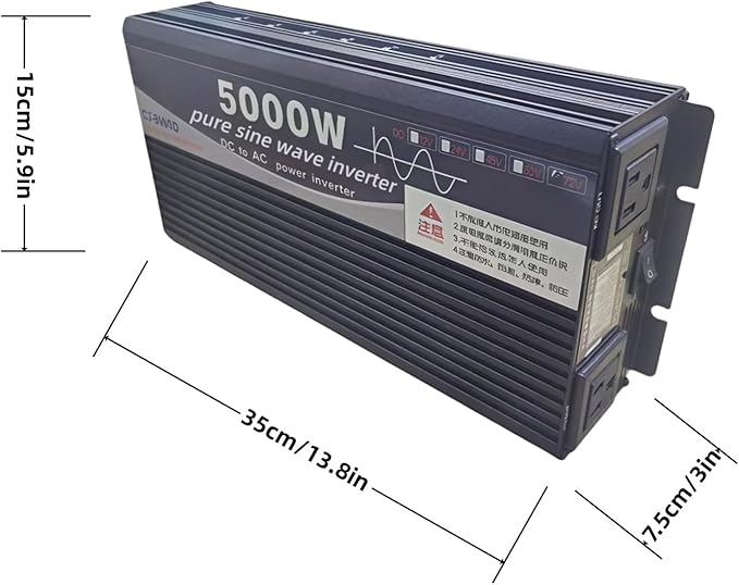 5000W Power Inverter 60V DC to 110V AC Converter with LED Display Dual AC Outlets Dual Fans Radiating for RV, Camp, Boat and Home Emergency Portable Pure Sine Wave Inverter (Smart Screen, 5000W 60V)