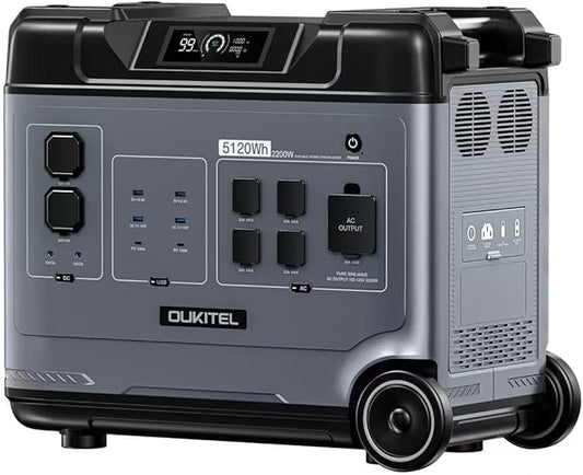 OUKITEL P5000 Solar Generator, 5120Wh Solar power station with 5x2200W AC Outlets (4000W Peak), 1800W Fast Charging, Emergency Power Station for Home, Camping & RVs, Battery Backup