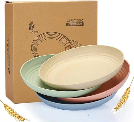 Lchkrep Unbreakable Wheat Straw Plates 9 Inch, Reusable Lightweight Deep Plates Dinner Dishes Plastic Plates Microwave Safe Dinnerware for Adult, BPA-Free Cereal plates 4 Pcs