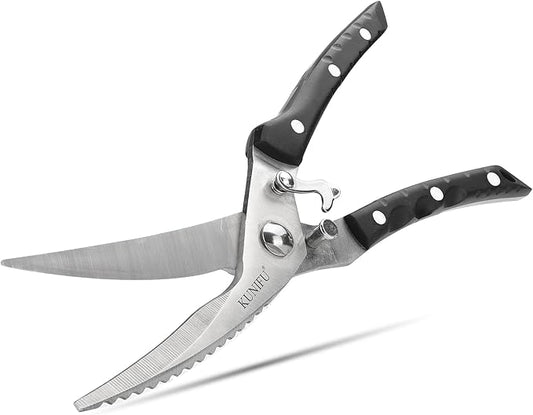 KUNIFU Poultry Shears, All Purpose Heavy Duty Kitchen Scissors For Food Turkey Meat Chicken Herbs, Cooking Scissors Utensils, Kitchen Gadgets Black
