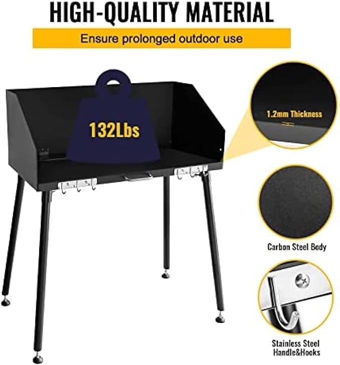Carbon Steel Camp Cooking with Three-Sided Windscreen and Legs for Outdoor Food Preparation and Dutch Oven,30 X 16 Inch