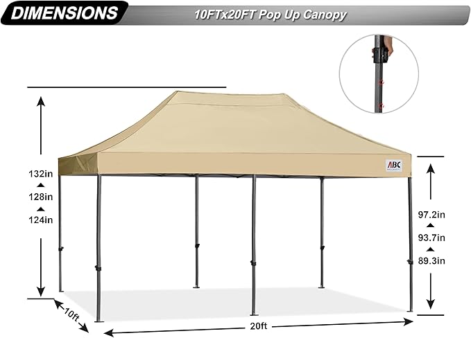 ABCCANOPY Patio Pop Up Canopy Tent 10x20 Commercial-Series (Beige)