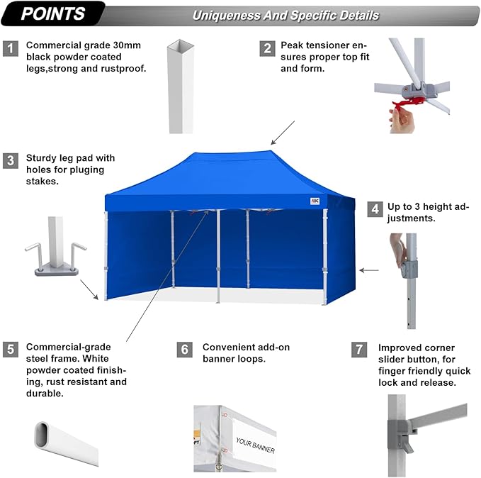 ABCCANOPY Easy Pop Up Canopy Tent with Sidewalls 10X20 Commercial -Series,Royal Blue