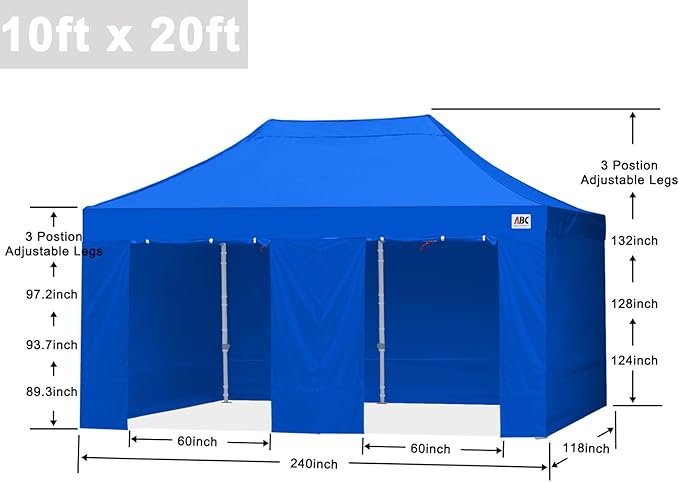 ABCCANOPY Easy Pop Up Canopy Tent with Sidewalls 10X20 Commercial -Series,Royal Blue