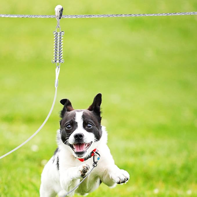 Snagle Paw Dog Tie Out Runner for Yard,Trolley System for Large Dogs, Dog Zipline Aerial Tie Out Cable 75ft with 10ft Pulley Runner Line for Dogs Up to 250lbs for Yard or Camping