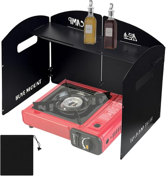 4 Panel Steel Camping Stove Windscreen, Outdoor Picnic Stove Windscreen with Drawstring Bag, Camping Windshield for Camping, Picnics, Backpacking, Cooking and other Outdoor Activities