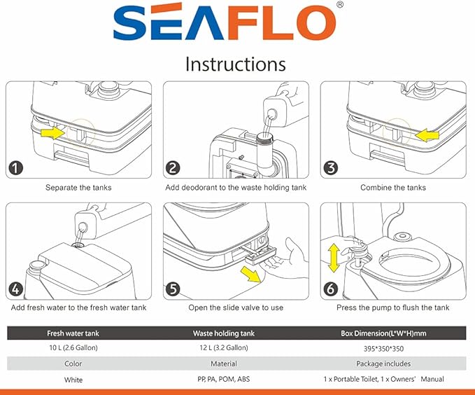 SEAFLO Portable Toilet for RV, Boat, and Camping (3.2 Gallon - Premium Ver.)