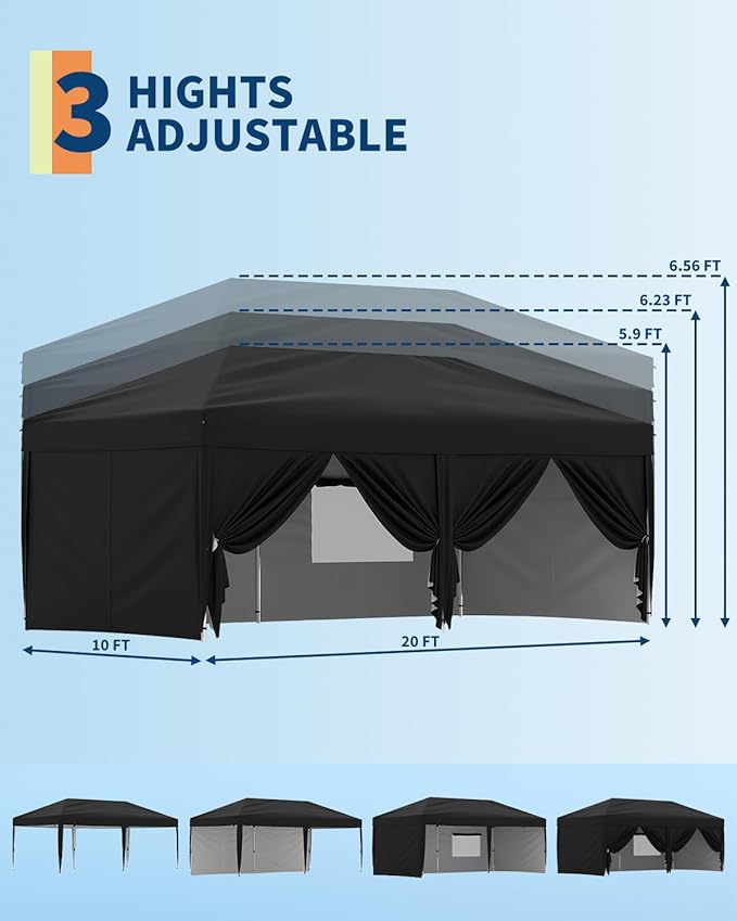 10x20 Pop Up Canopy Tent Outdoor Canopy with 6 Removable Sidewalls One-Person Set Up Heavy Duty Commercial Instant Tent Shelter-Blue