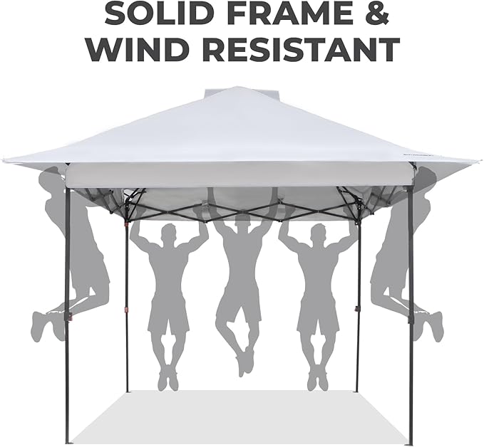 FUNDANGO 10x10 Pop Up Canopy Tent, Beach Canopy Tent, Outdoor Sunshade Canopy with Quick Open Frame, Extra Eave&Wheeled Carry Bag, Silver Coated top, Khaki