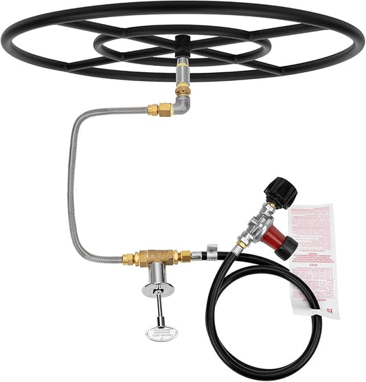 Stanbroil LP Propane Gas Fire Pit Burner Ring Installation Kit, Black Steel, 24-inch