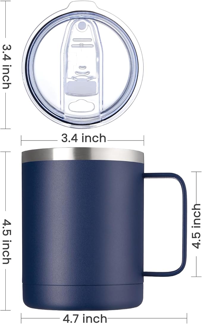 MEWAY 12oz Coffee Mug With Handle 8 Pack Bulk,Stainless Steel Insulated Travel Tumblers With Sliding Lid,Double Wall Vacuum Camping Cup for Hot & Cold Drinks Tea (Navy, 8)