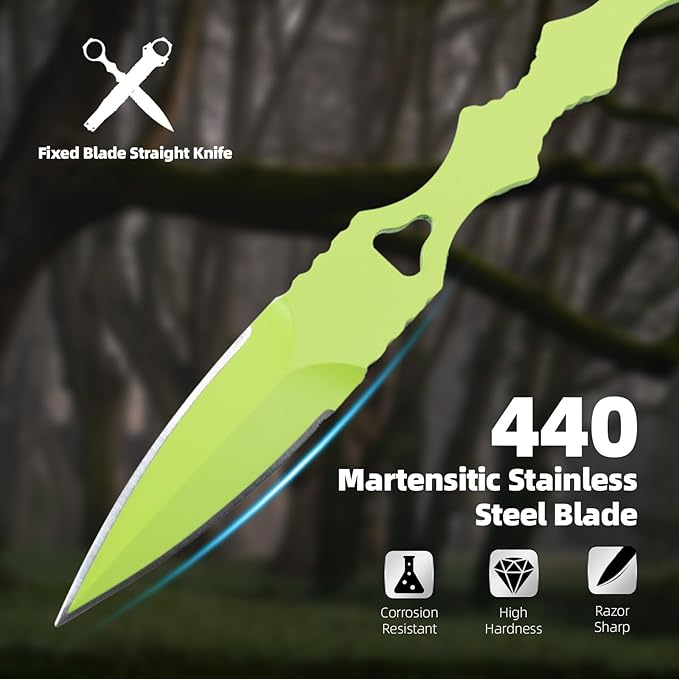XXOK Actical Knife Portable Knife 7.0 Inch 440C Fixed Blade Knives Outdoor camping portable straight knife with protective cover available in red and green colors (green)