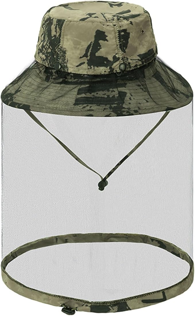 Mosquito Sun Hat with Net, Concealable Mesh, Drawstring Adjustable Skirt and Wind Cord, for Fishing Beekeeping Gardening