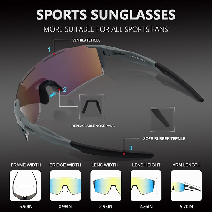 OULAIQI Cycling Sunglasses Polarized Sunglasses for Cycling Men Women with 1 Lens or 3 Interchangeable Lens Baseball Glasses