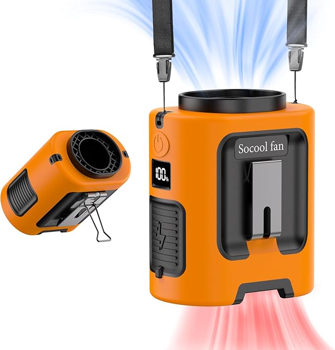 Socool Portable Waist Fan Clip on Wearable Belt, Mini Personal Fans Rechargeable, 4 Speeds 13000RPM, 25H Cooling Shirt Fan Battery Operated, Neck Fan Hanging for Outdoor Camping Travel Jobsite