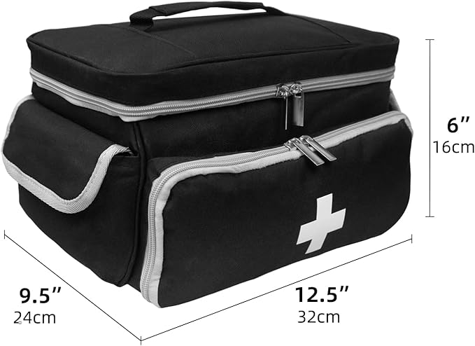First Aid Bag Empty, Small Medicine Bag Portable Medical Supplies Organizer for Travel, Home, Office, Car, Outdoor, Camping, Hiking (Black)