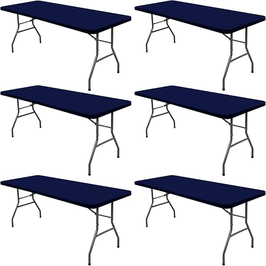 6 Pack Picnic Table Cover Fitted Elastic Tablecloth for 6 Foot Rectangle Tables Waterproof Stretch Washable Folding Indoor and Outdoor Spandex Table Cloth for Parties Camping (Navy Blue,30" x 72")