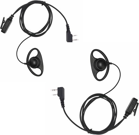 Earpiece Surveillance Kit Compatible with BaoFeng, BTECH, Kenwood Walkie Talkie with PTT Mic Headset Accessories (D-Shaped*2)