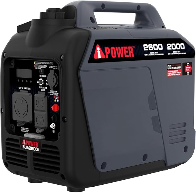A-iPower Quiet Inverter Generator, 2600W RV Ready, EPA & CARB Compliant CO Sensor, Portable Ultra-Light Weight For Backup Home Use, Tailgating & Camping (SUA2600i)