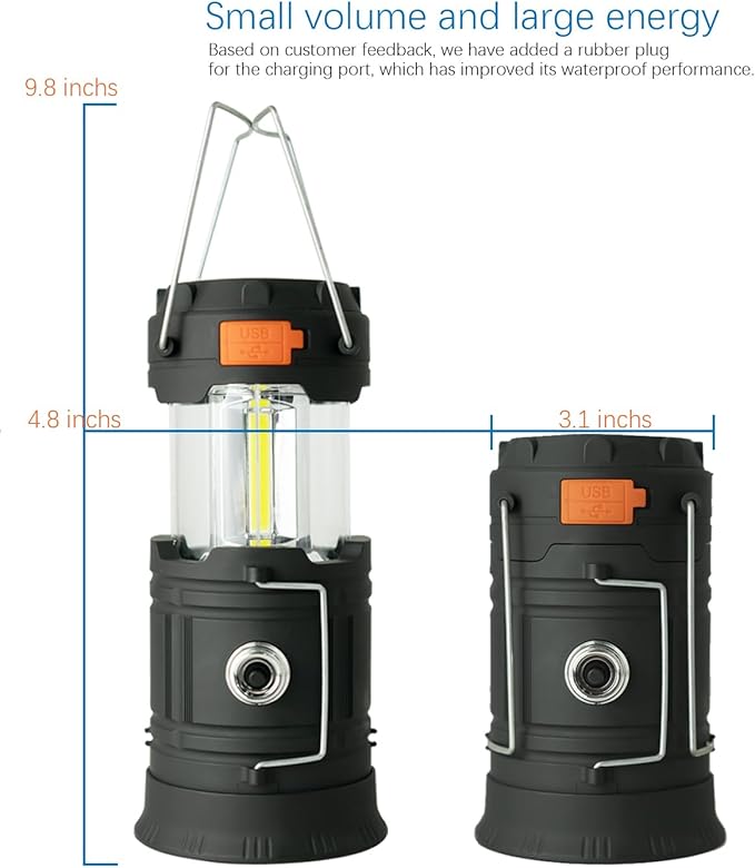 Hand Crank Solar Camping Lantern, Large Capacity Portable Ultra Bright LED Torch, USB Charger, Electronic Lantern for Outdoor (1)