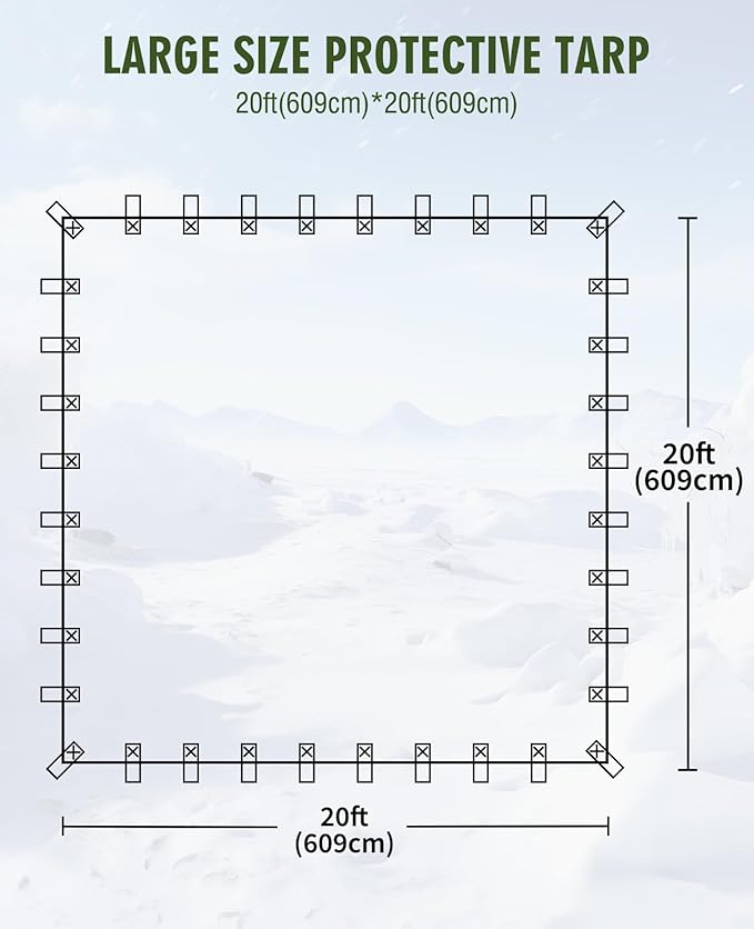 HIRALIY 20 Mil Heavy Duty Waterproof Tarp, 20x20ft Green Tarpaulin with Reinforced Webbing Loops, Multipurpose Oxford Canvas Tarp for Firewood, Roof, Camping, Pool