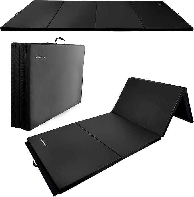 Folding Exercise Gymnastics Mat, 4'x8'x2" Gym Workout Mat with Carrying Handles 4-Fold High-Density Anti-Tear Portable Fitness Aerobics Mat for Home Gym Yoga Pilates Tumbling MMA Core Training
