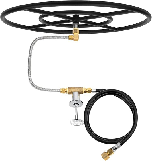 Stanbroil Natural Gas Fire Pit Burner Ring Installation Kit, Black Steel, 24-inch