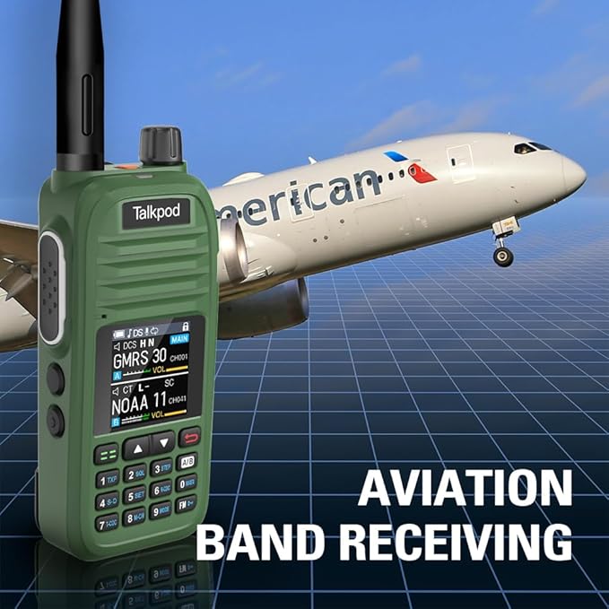 A36SE GMRS Handheld Radio Long Range, Multi Band Walkie Talkie with 771 Aviation Antenna ＆ 805 Antenna, Type-C Rechargeable Battery, AM/FM Reception, NOAA, Two Way Radio with Earpiece (Green)