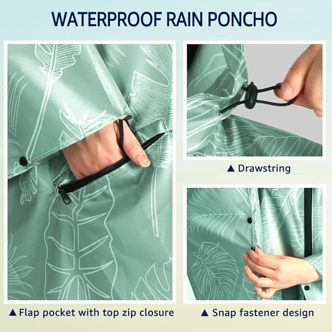 ANYOO Waterproof Rain Poncho Lightweight Reusable Hiking Hooded Coat Jacket for Outdoor Activities
