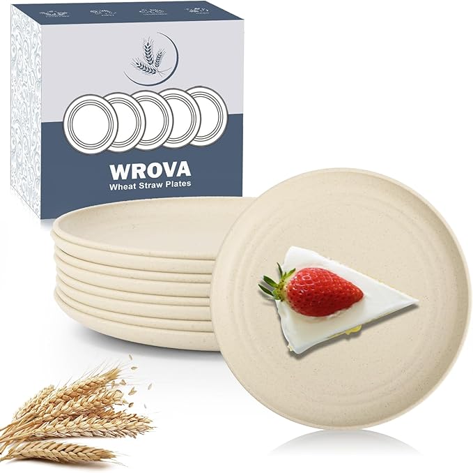 5.5 Inches Handy Appetizer Plates Set of 8 - Small Wheat Straw Plates for Dessert - Unbreakable Sidedishes Plate Sets for Kitchen and Party Beige Series