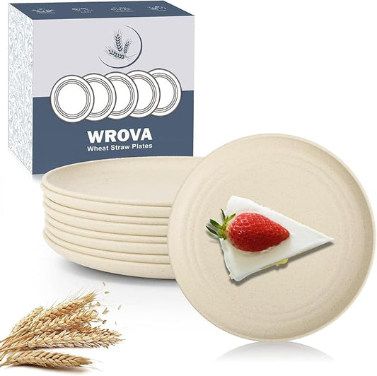 5.5 Inches Handy Appetizer Plates Set of 8 - Small Wheat Straw Plates for Dessert - Unbreakable Sidedishes Plate Sets for Kitchen and Party Beige Series
