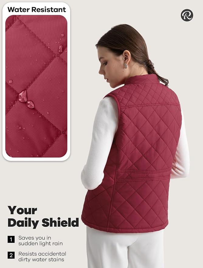 Women's Vest, Quilted Puffer Water-Resistant Zip With Pockets