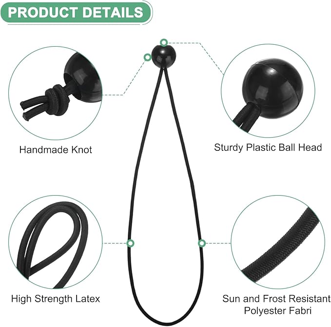 50-Pack Ball Bungee Cords, 12 Inch High Elastic Canopy Tarp Tie Down Bungee Balls for Camping/Tent/Cargo Holding Wire Hoses/Patio Umbrellas/Shelter [Black]