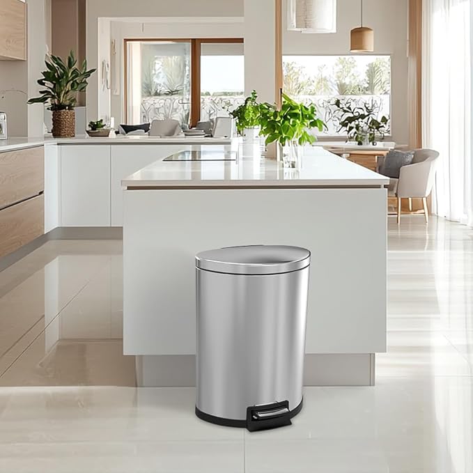 Trash Can with Lid - Assembled in USA 55 Liter/14.5 Gallon Stainless Steel Trash Can with Odor Protection Kitchen Garbage cans with Soft-Close Foot Pedal for Bathroom Home Office