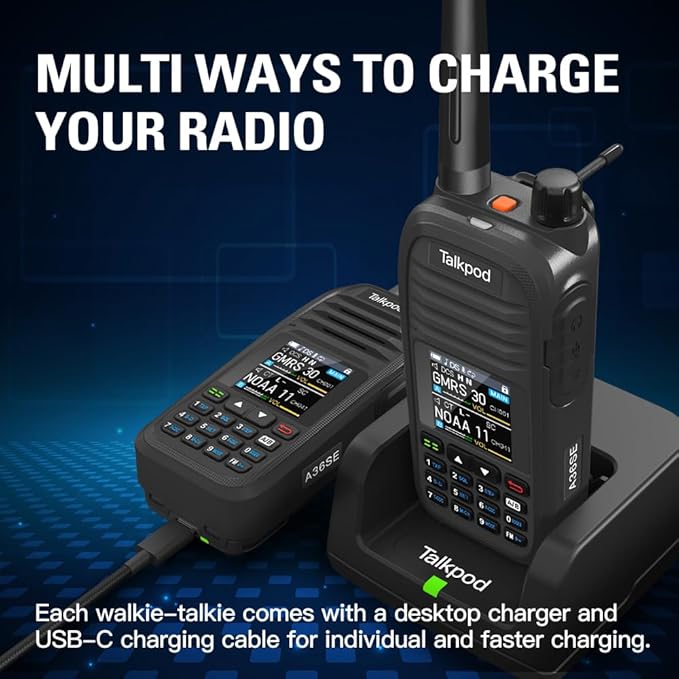 A36SE GMRS Handheld Radio Long Range, Multi Band Walkie Talkie with 771 Aviation Antenna ＆ 805 Antenna, Type-C Rechargeable Battery, AM/FM Reception, NOAA, Two Way Radio with Earpiece (Black)
