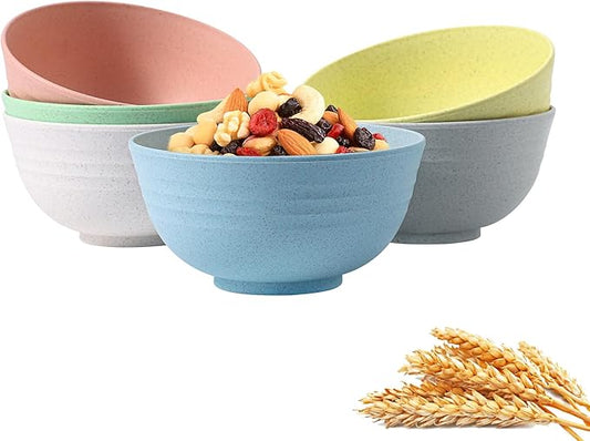 PYRMONT Wheat Straw Bowls 26 OZ,Unbreakable Cereal Bowls Set of 6,Dishwasher and Microwave Safe,Reusable Plastic Bowl for Kitchen Serving Soup,Salad,Oatmeal,Ramen,Noodles,Camping