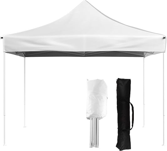 Pop Up Canopy - 10x10 ft Canopy Tent - UPF30 Beach Tent Sun Shelter - Adjustable Height EZ Up Canopy with Bag - Tents for Parties by Stalwart (White)